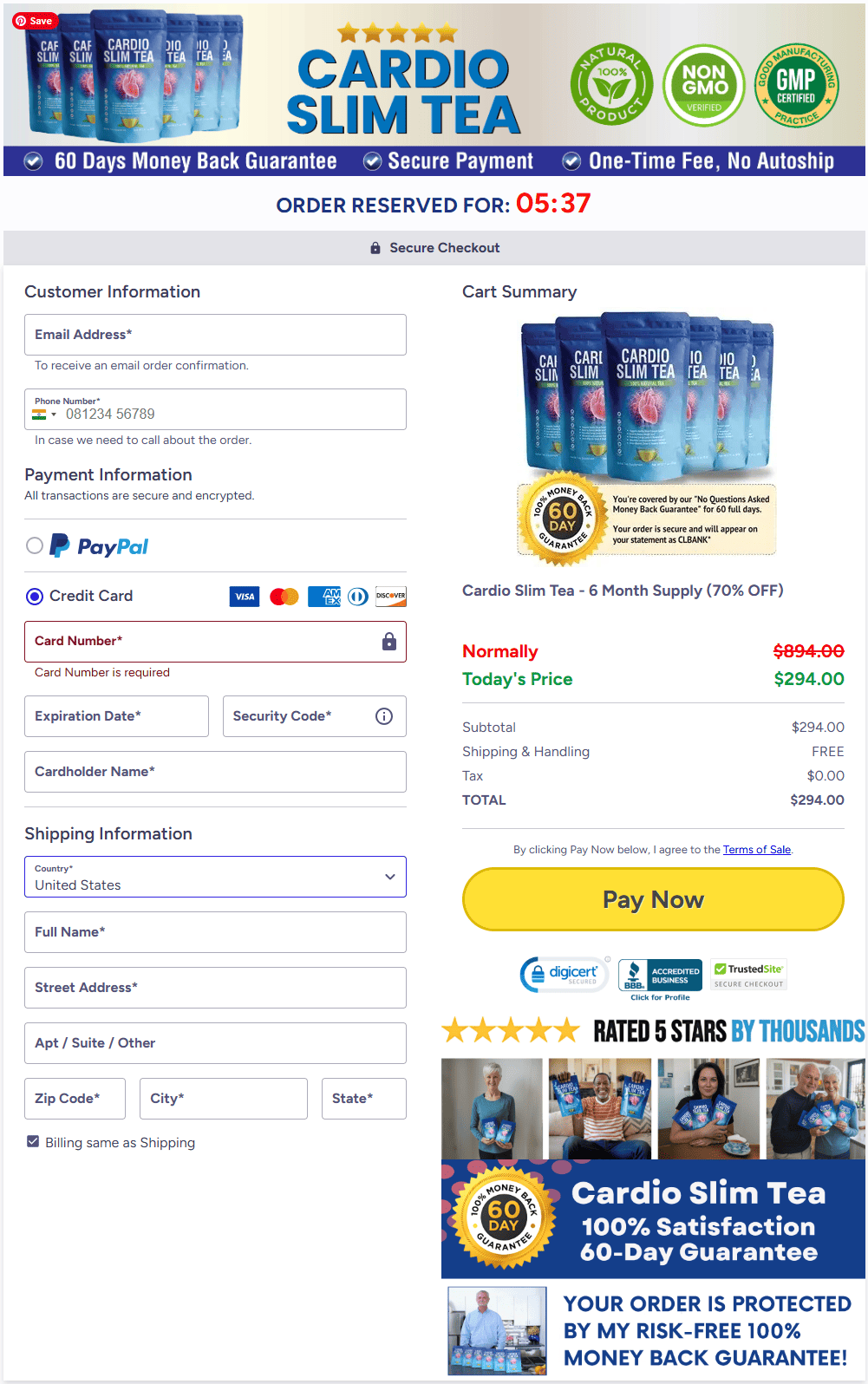 Cardio Slim Tea - Order Page